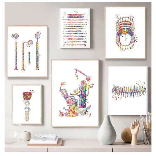 Dental anatomy watercolour canvas print for a clinic