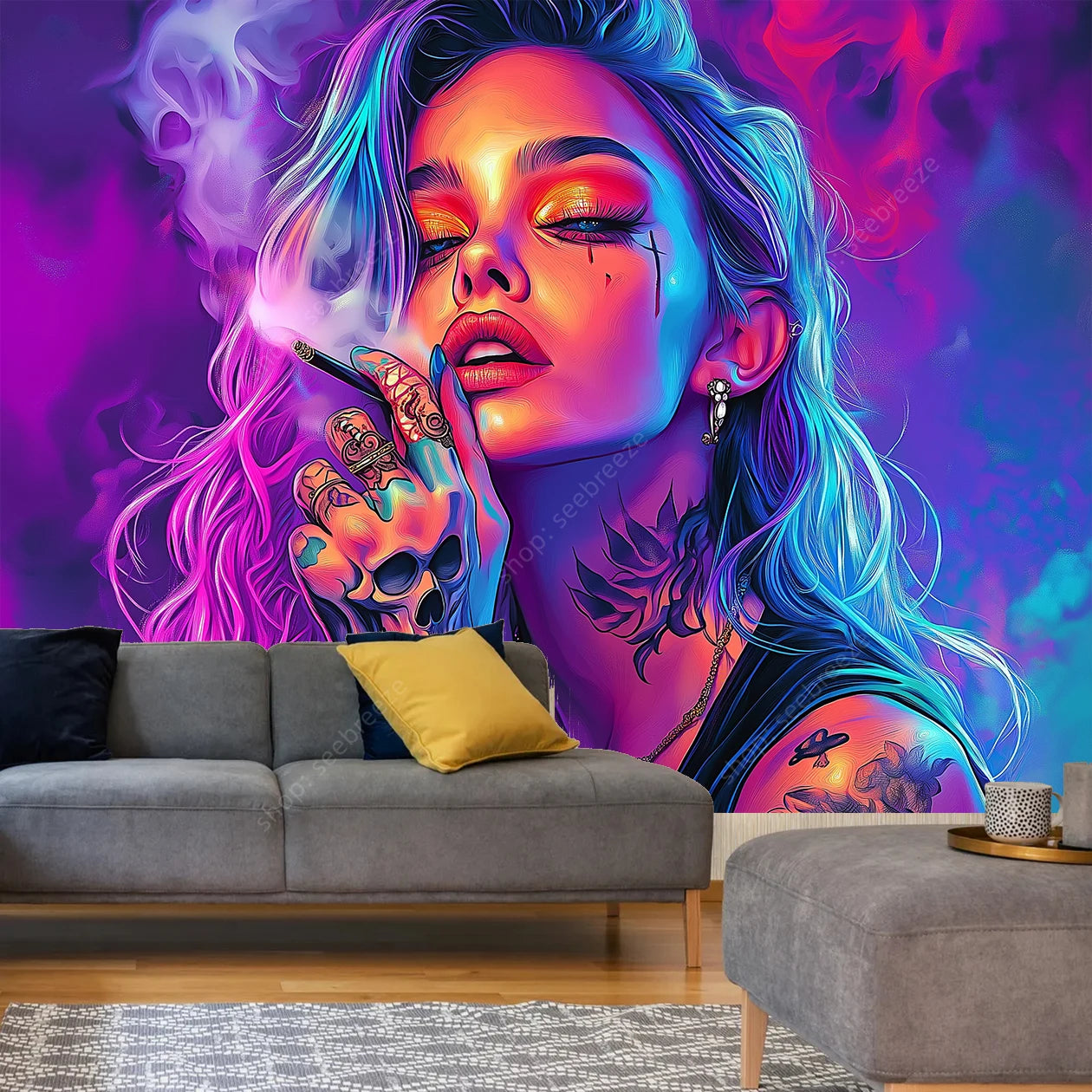 Tattoo Skull Smoke Tapestry