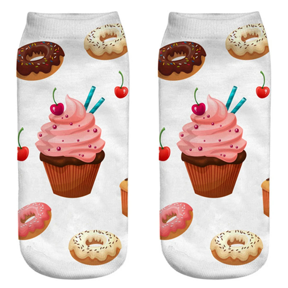 Donut & Fruit Print Ankle Socks