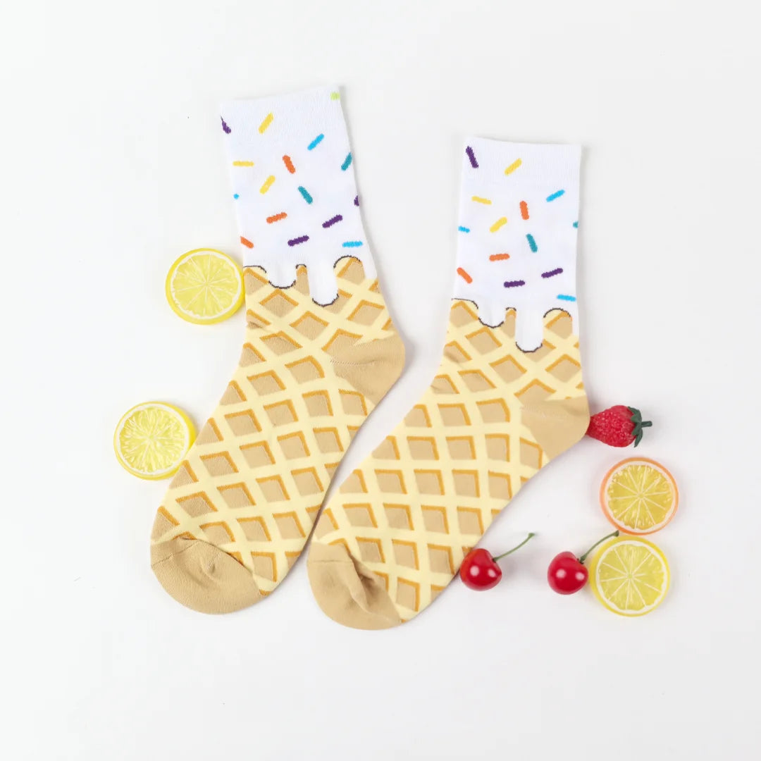 Waffle Ice Cream Pattern Socks