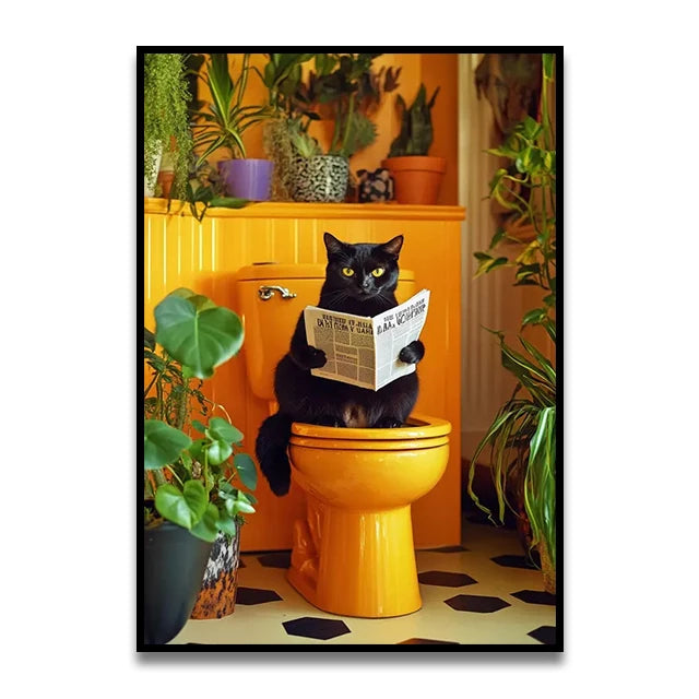 Cat Reading on the Loo Canvas Print