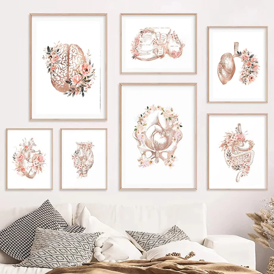 Floral anatomy canvas print for a consulting room