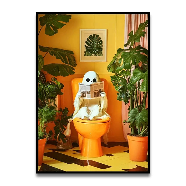 Cat Reading on the Loo Canvas Print