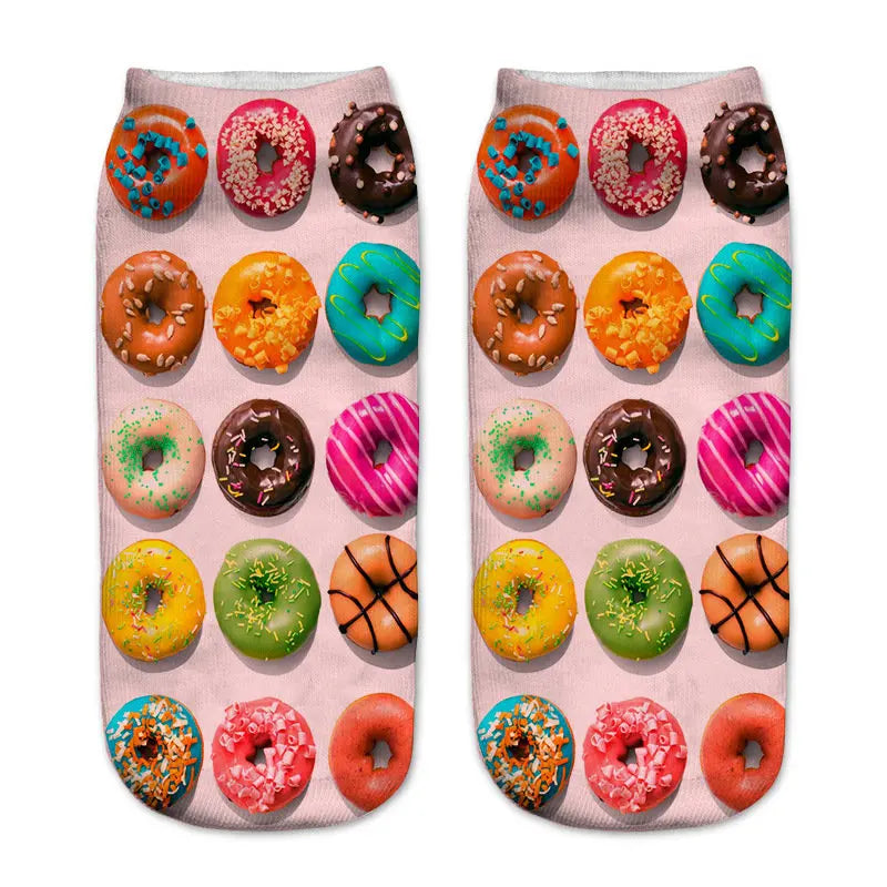 Donut & Fruit Print Ankle Socks