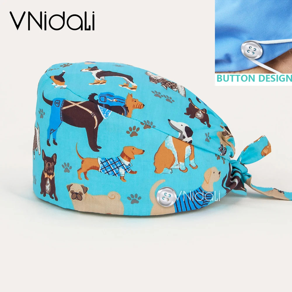 Buttoned Tie-Back Scrub Cap