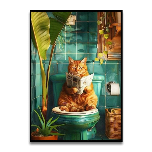 Cat Reading on the Loo Canvas Print