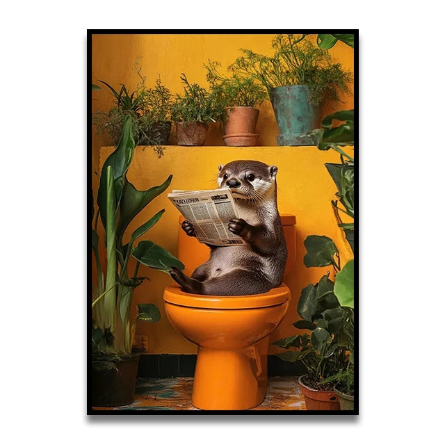 Cat Reading on the Loo Canvas Print