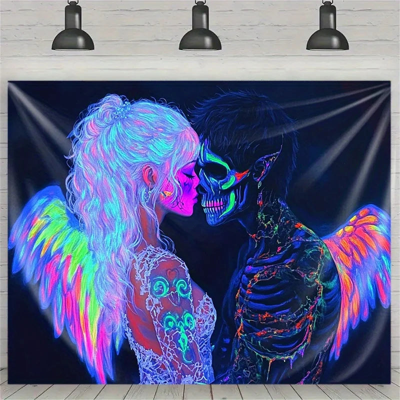 Neon Angel & Skeleton Tapestry