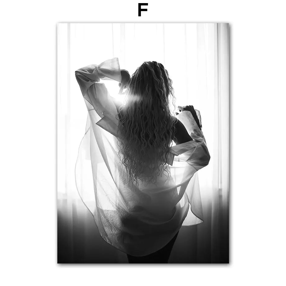 Paris Fashion Girl Black & White Canvas Art