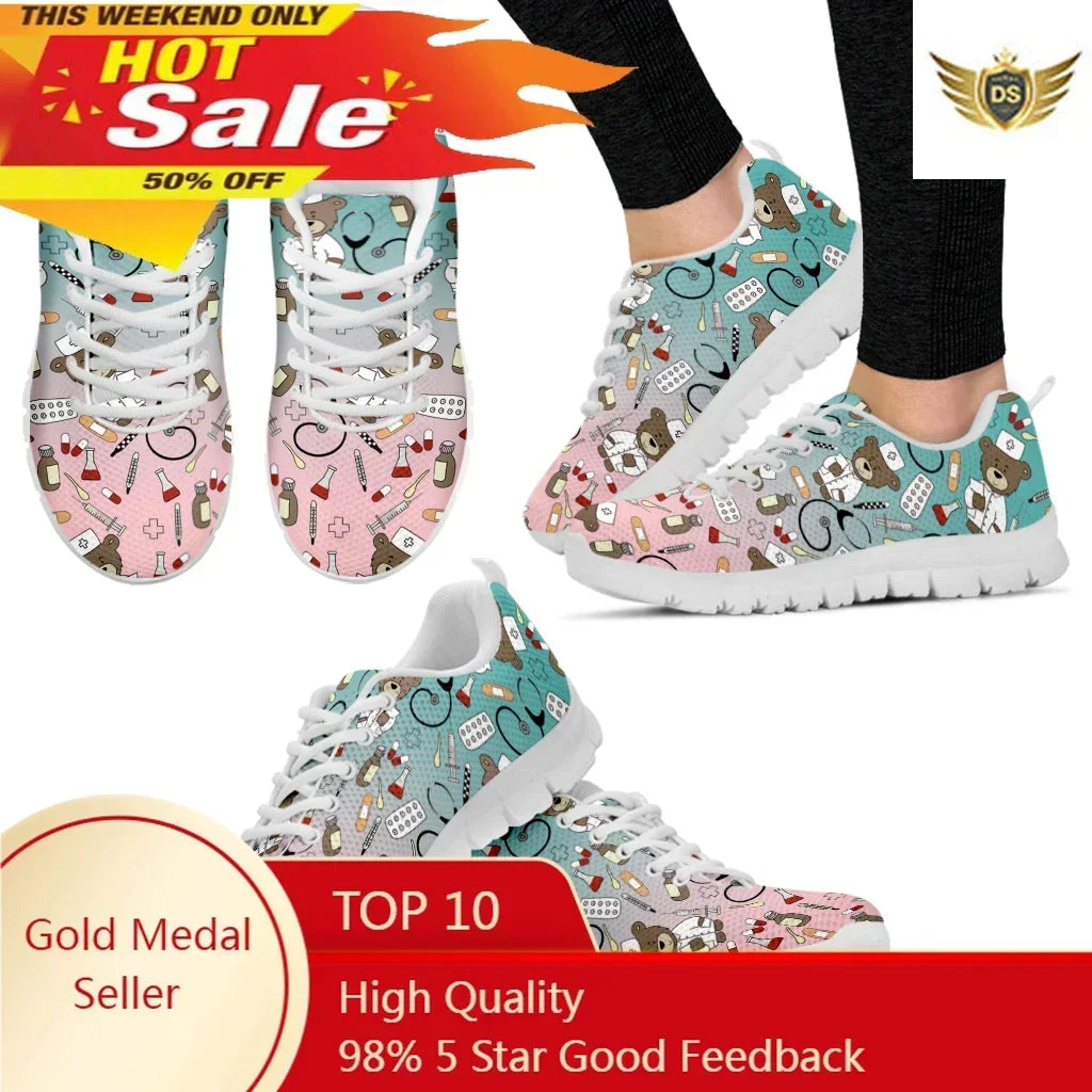 Medical Bear Print Sneakers