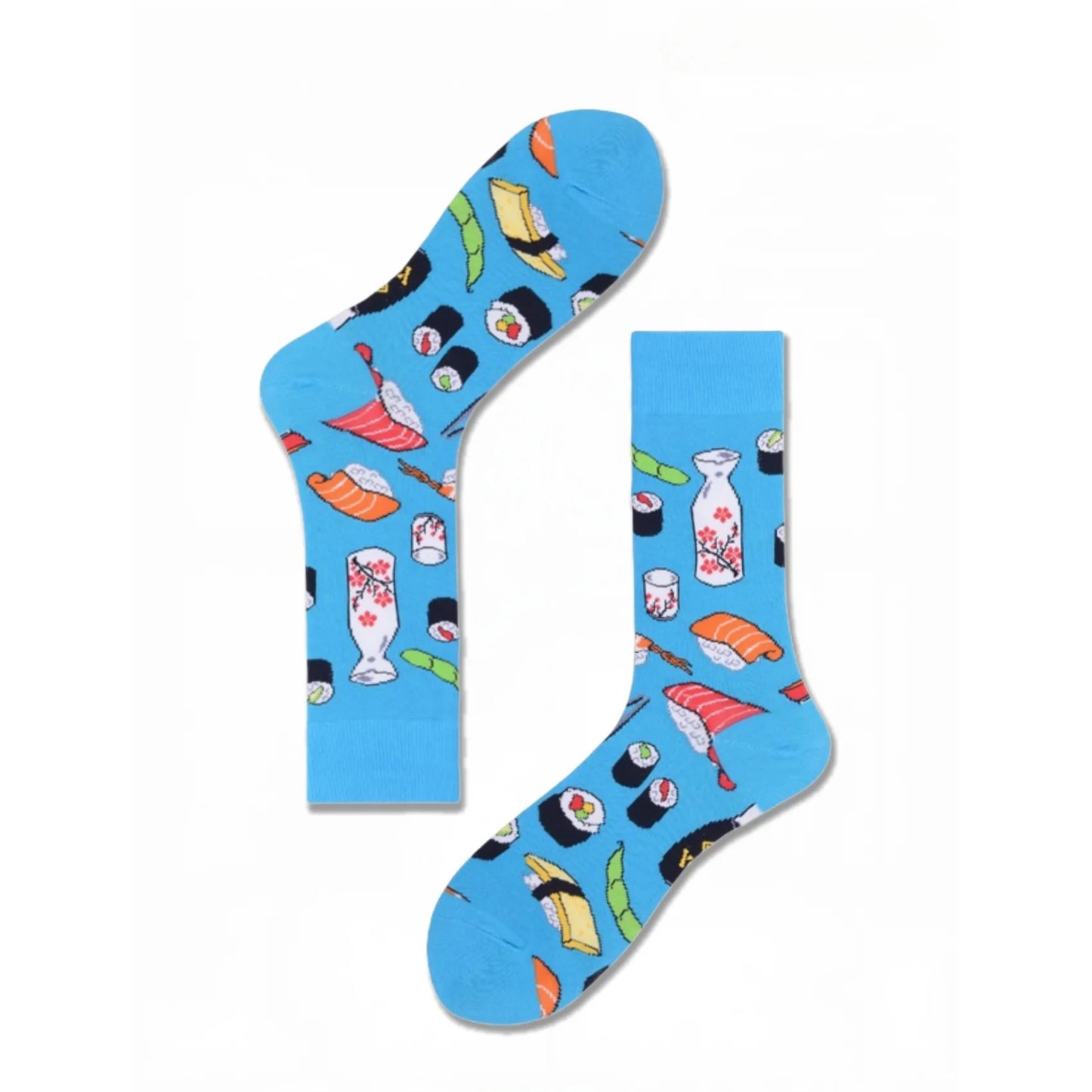 Sushi Print Blue Crew Socks