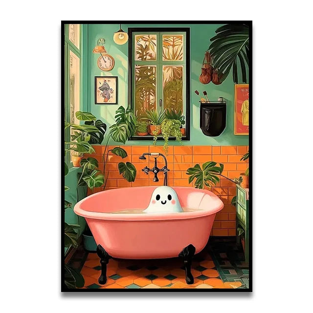 Cat Reading on the Loo Canvas Print