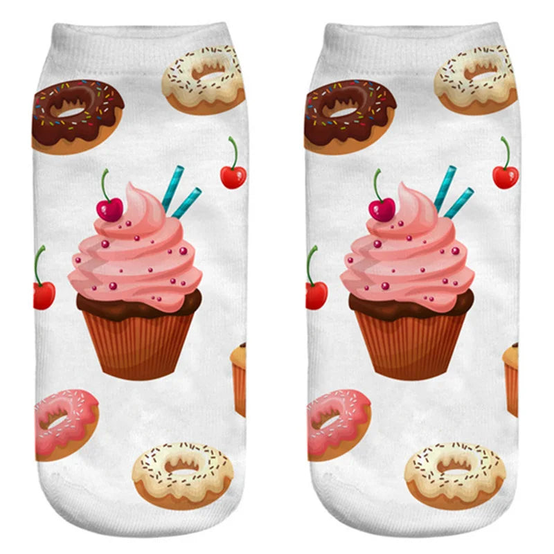Donut & Fruit Print Ankle Socks