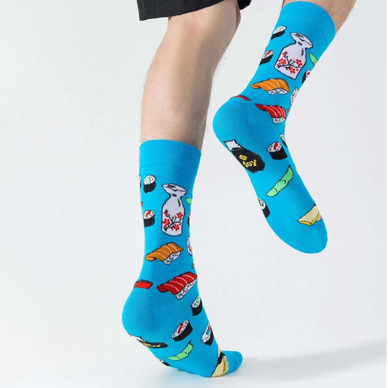 Sushi Print Blue Crew Socks