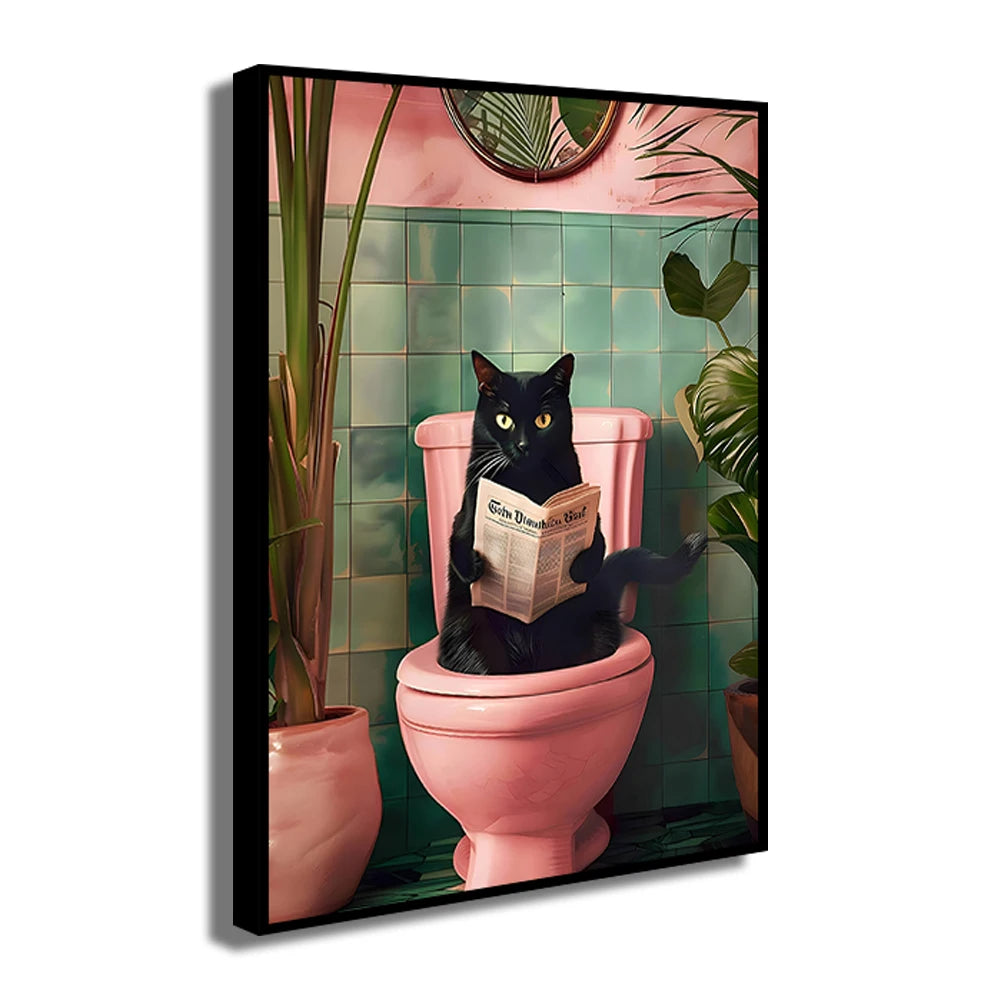 Cat Reading on the Loo Canvas Print