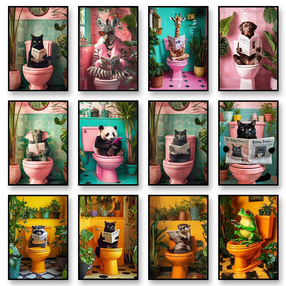Cat Reading on the Loo Canvas Print