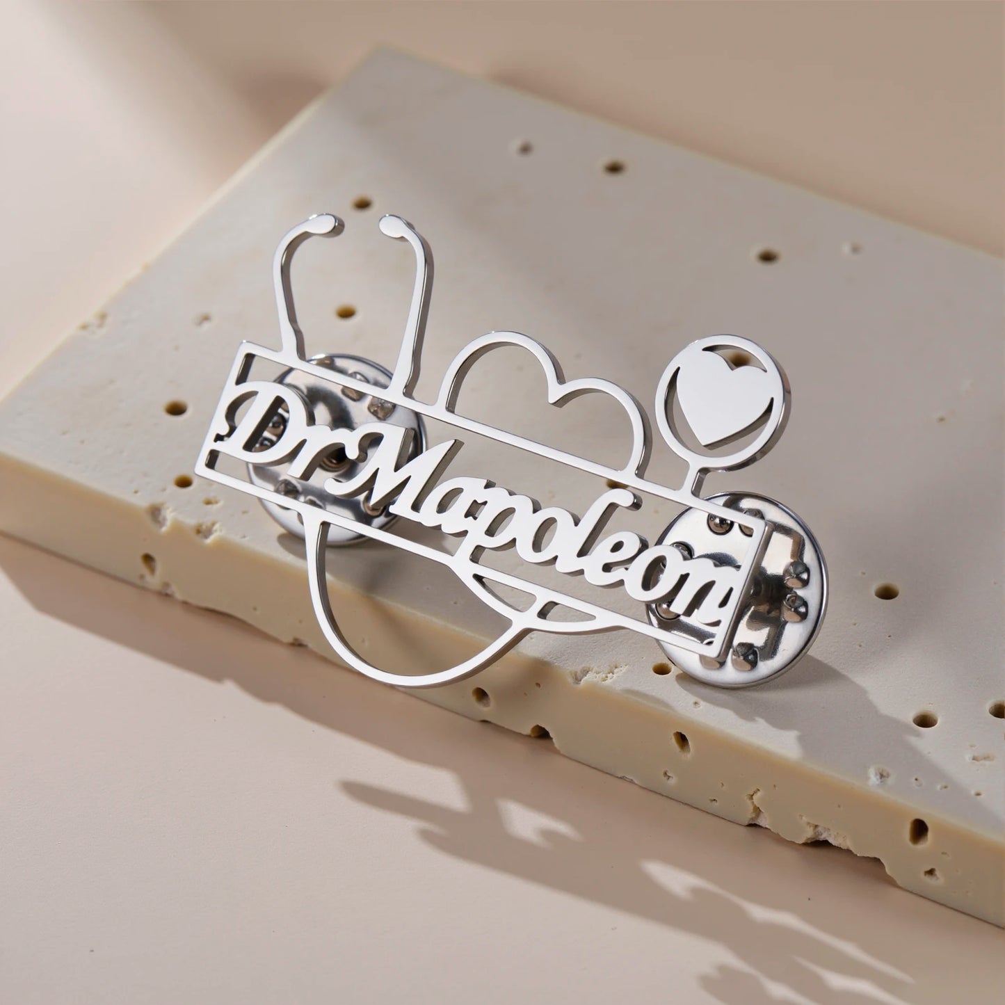 Personalised Stethoscope Name Brooch