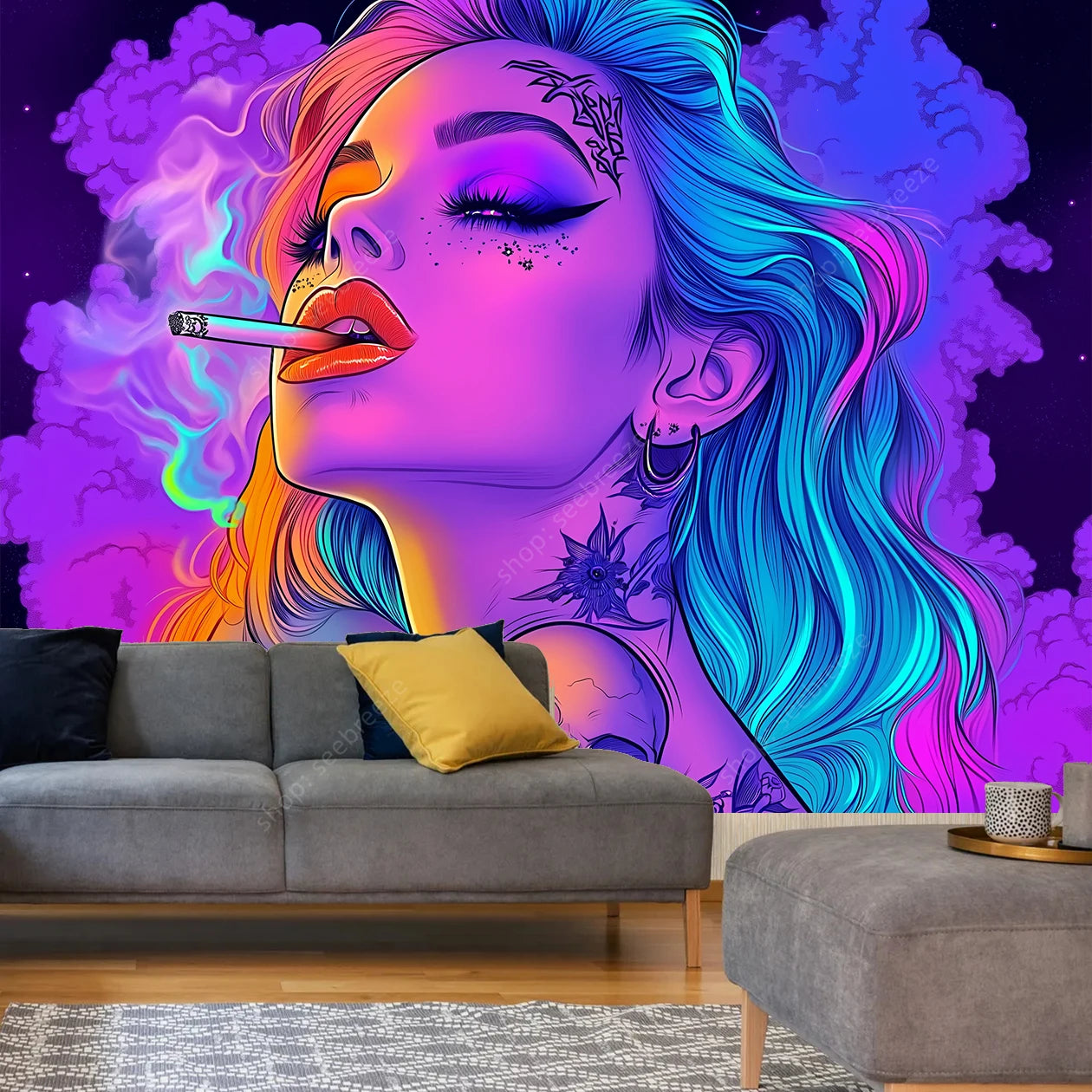 Tattoo Skull Smoke Tapestry