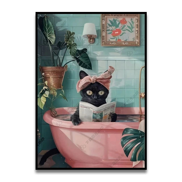 Cat Reading on the Loo Canvas Print