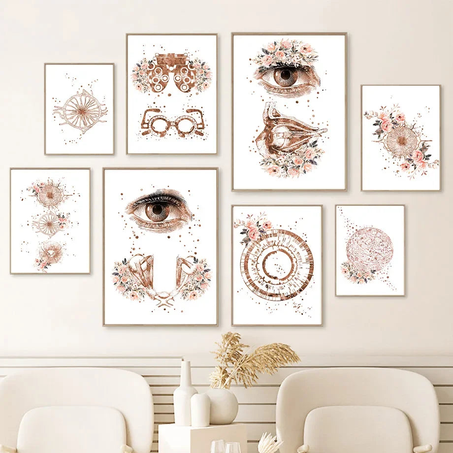 Floral eye anatomy canvas art for an optometry practice