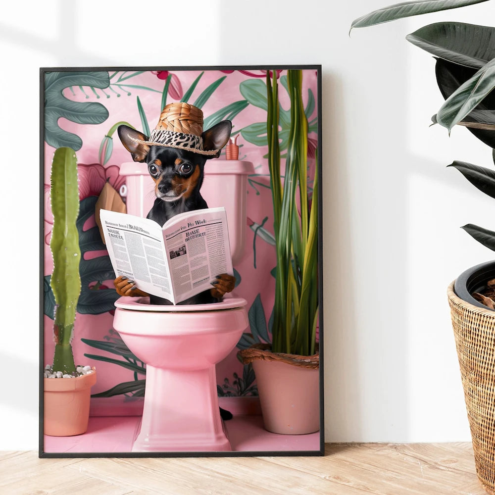 Cat Reading on the Loo Canvas Print