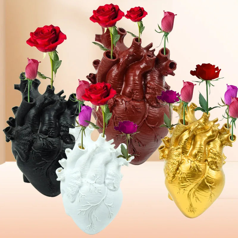 Anatomical heart-shaped flower vase for a desk or shelf