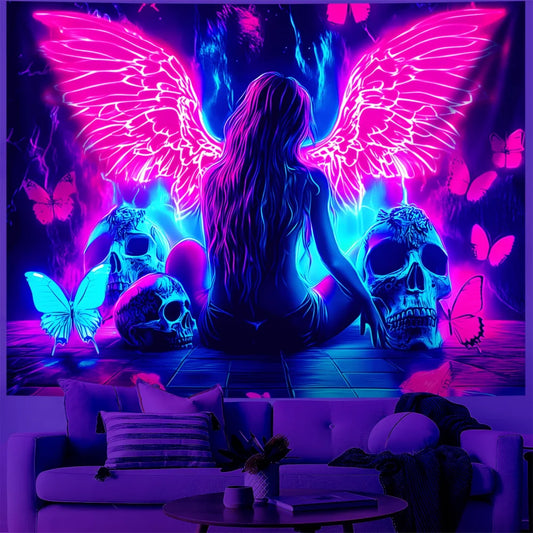 Fluorescent Angel Wings Blacklight Tapestry