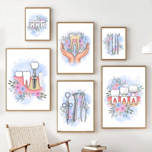 Watercolor Floral Dental Canvas Art