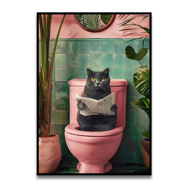 Cat Reading on the Loo Canvas Print