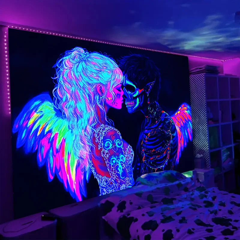 Neon Angel & Skeleton Tapestry