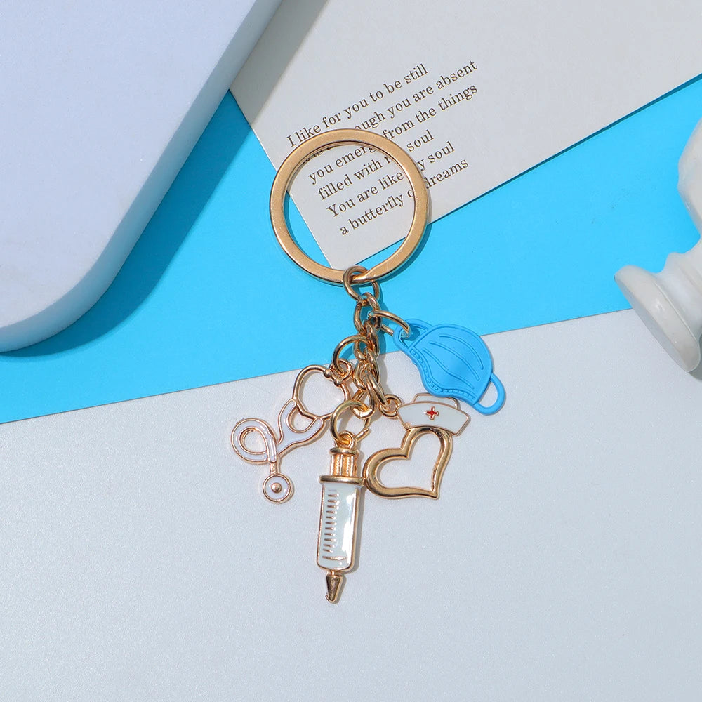 New Syringe Stethoscope Mask Nurse Cap Keychains for Men Women Bag Car Pendant Alloy Medical Tools Keyring Doctor'S Day Gift