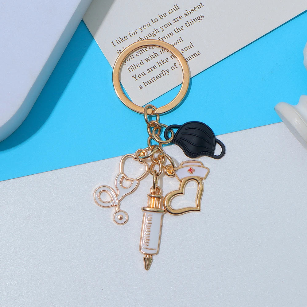 New Syringe Stethoscope Mask Nurse Cap Keychains for Men Women Bag Car Pendant Alloy Medical Tools Keyring Doctor'S Day Gift