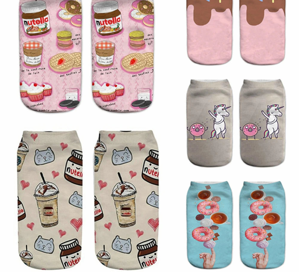 Donut & Fruit Print Ankle Socks