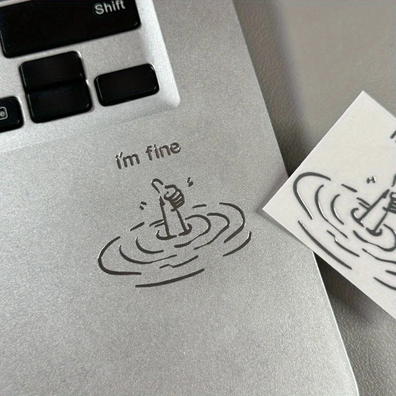 I'M Fine Funny Sarcastic Metal Stickers - Waterproof Glossy Paper Laptop Stickers, Humorous "I'M Fine" Design, Disposable Easy-To-Tear DIY Technology Accessories