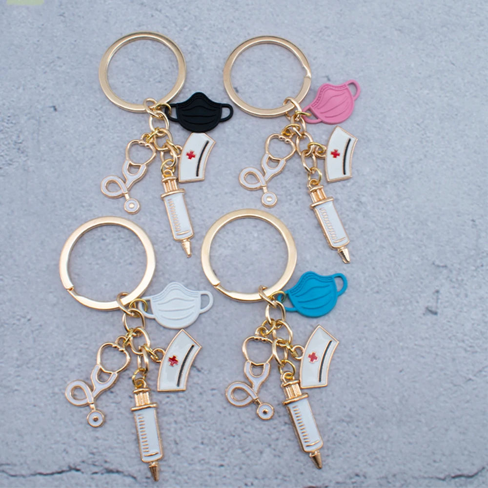 New Syringe Stethoscope Mask Nurse Cap Keychains for Men Women Bag Car Pendant Alloy Medical Tools Keyring Doctor'S Day Gift