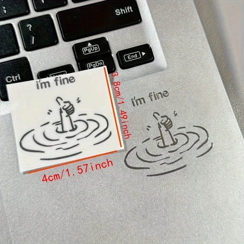 I'M Fine Funny Sarcastic Metal Stickers - Waterproof Glossy Paper Laptop Stickers, Humorous "I'M Fine" Design, Disposable Easy-To-Tear DIY Technology Accessories